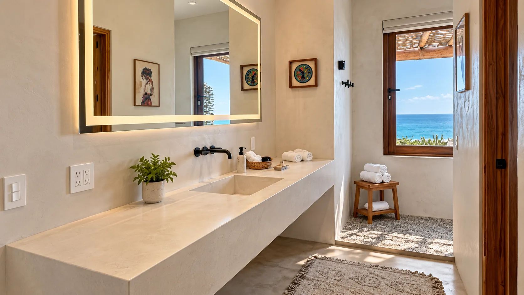 Baño con ventana hacia el Pacífico